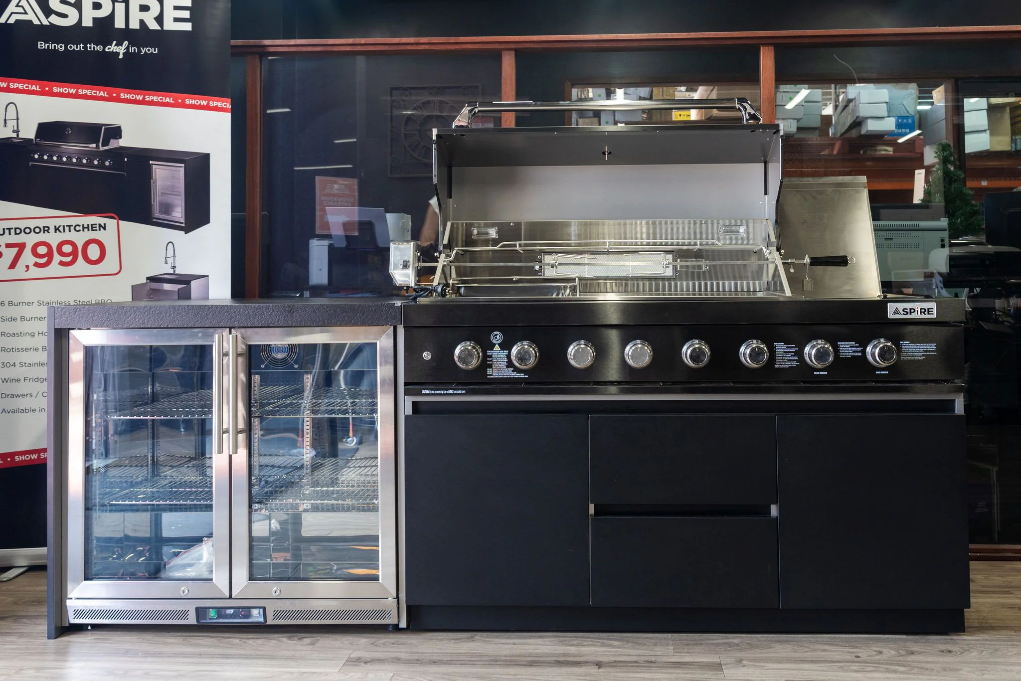 Aspire 6 Burner BBQ Outdoor Modular Kitchen with Double Fridge & Sink - Image 7